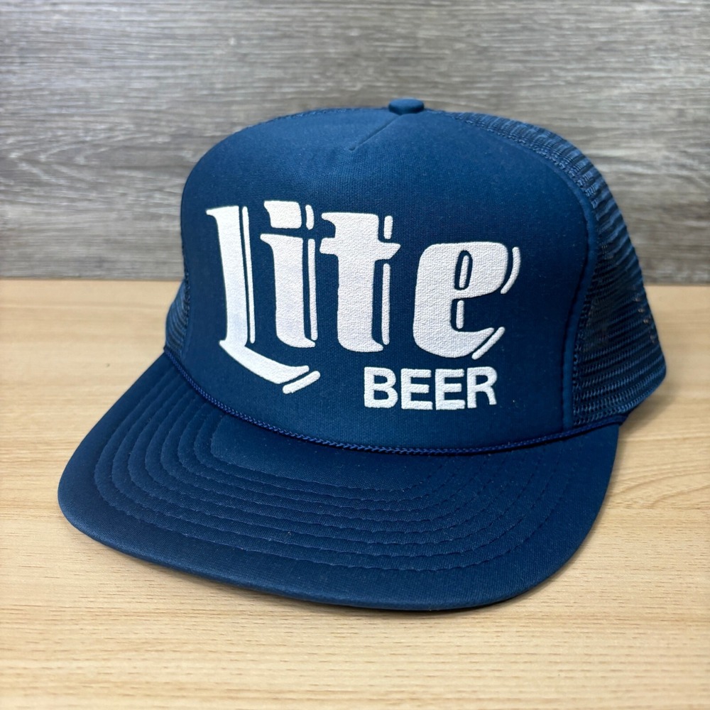 Vintage Miller Lite Hat Cap Snapback Blue Navy Trucker Beer Brewing 90s - Picture 3 of 10